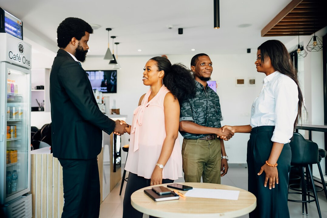 diverse business professionals networking